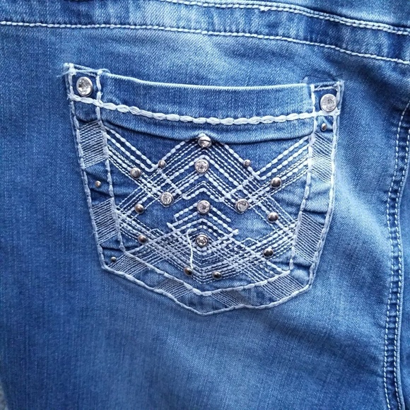 Earl Jeans Women's 12 Skinny Blue Bootcut Jeans Embroidered 32.5" 29" 9.75" - Picture 8 of 11